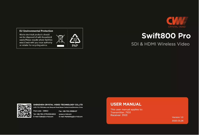 Imagen de la primera página del manual del dispositivo Swift800