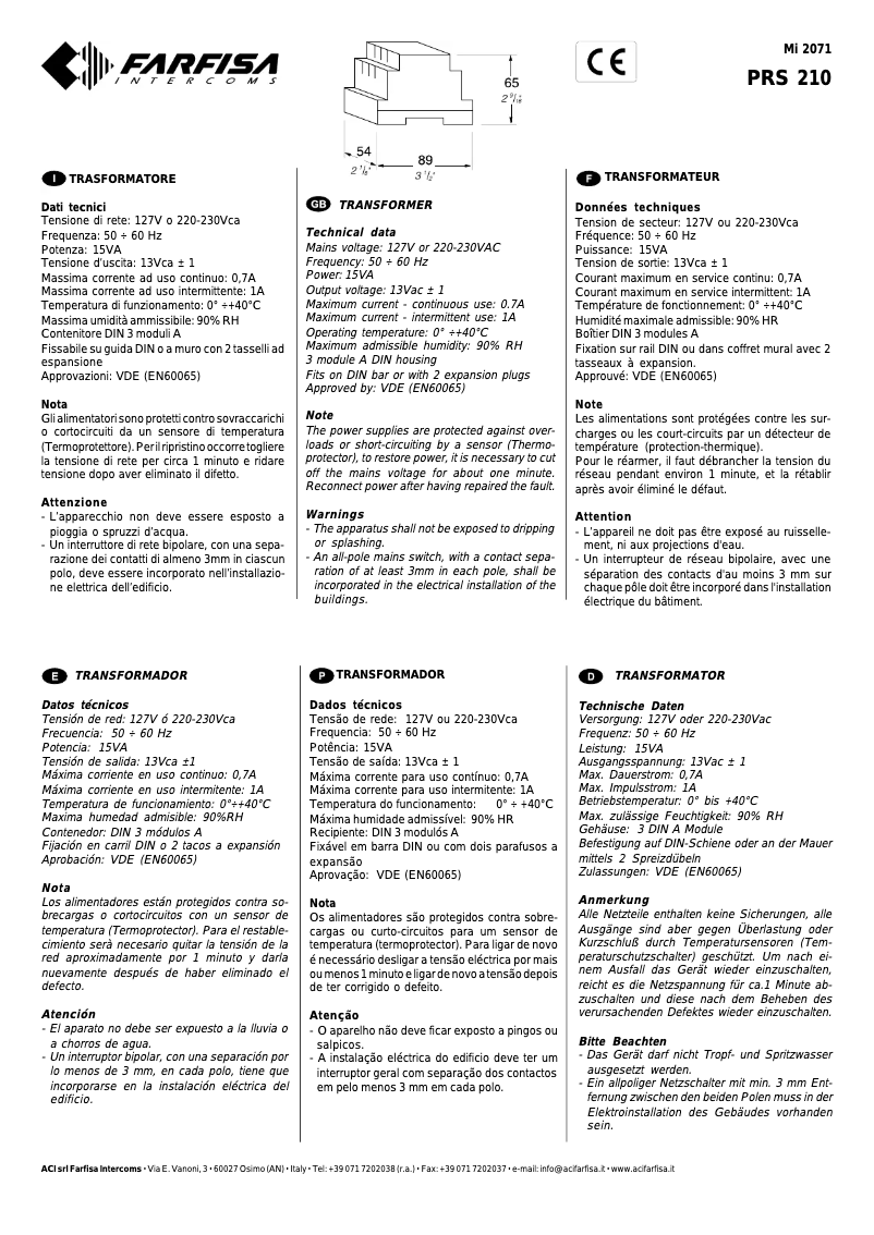 Image de la première page du manuel de l'appareil PRS210