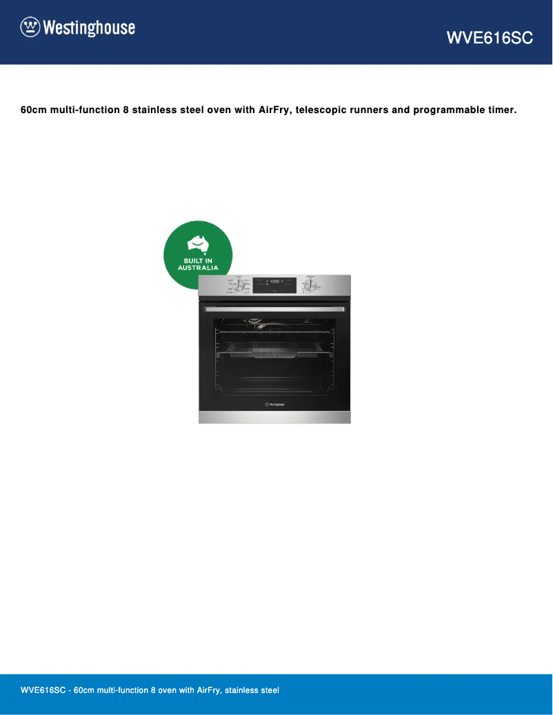 Page n°1 - Fiche technique Westinghouse WVE616SC