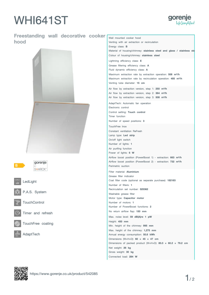 Page n°1 - Fiche technique Gorenje WHI641ST