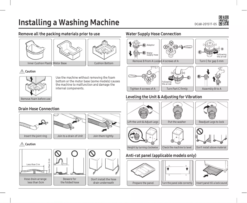 Page n°1 - Guide d'installation Samsung WA75H4200SW