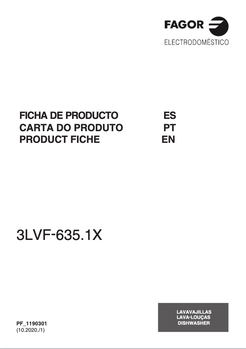 Page 1 de la notice Fiche technique Fagor 3LVF-635.1X
