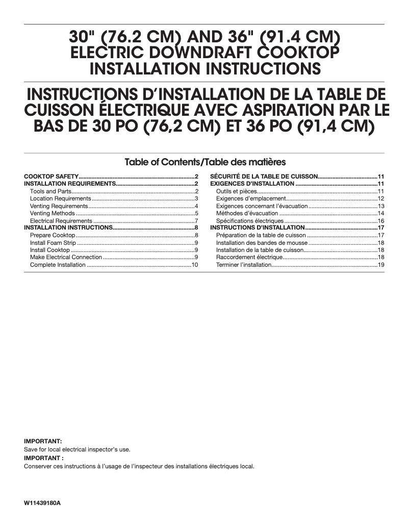 Page 1 de la notice Guide d'installation JennAir JED4430KB