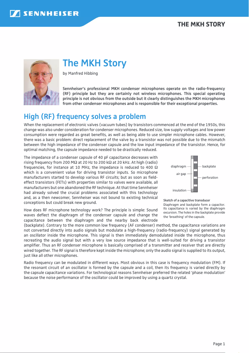 Page 1 de la notice Brochure Sennheiser MKH 800 TWIN