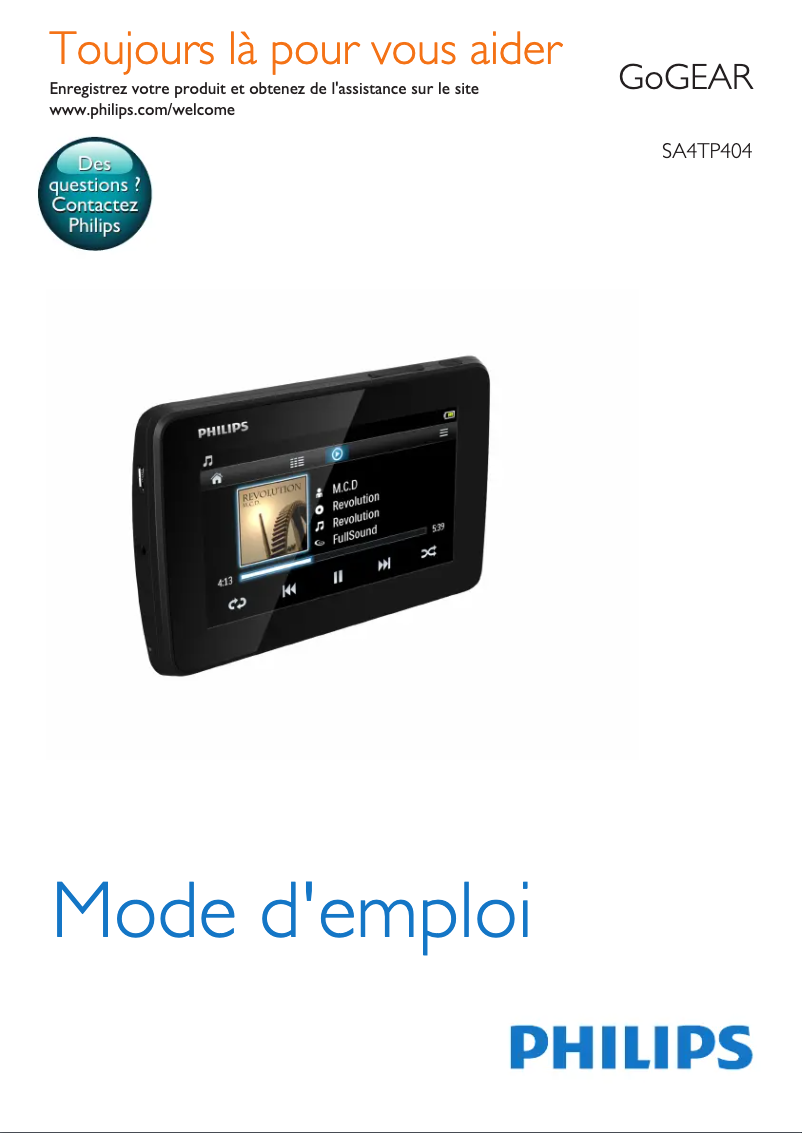 Image de la première page du manuel de l'appareil GoGear SA4TP404KF