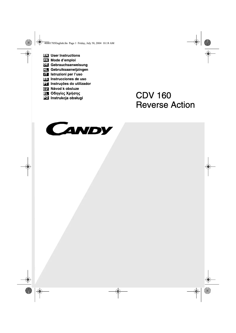Page 1 de la notice Manuel utilisateur Candy CDV 160-SY