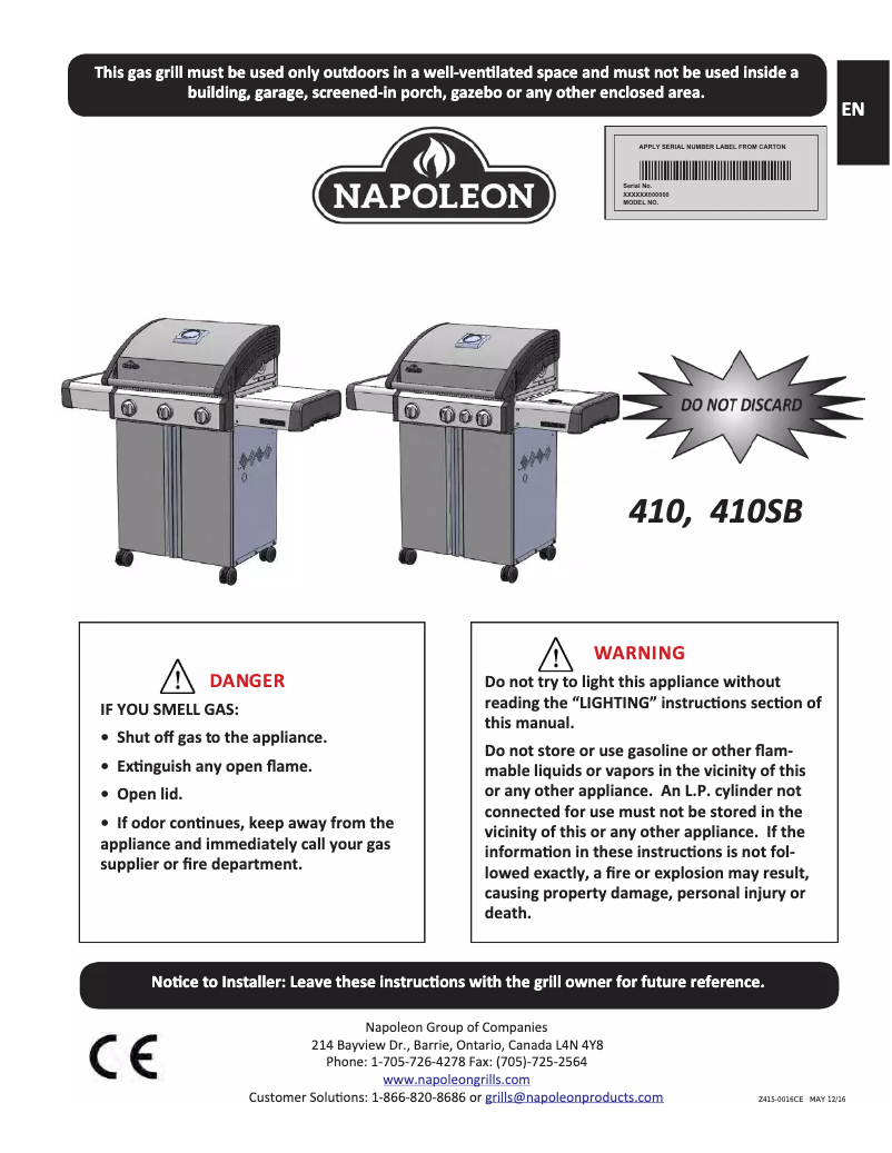 Page n°1 - Manuel utilisateur Napoleon Triumph 410SB
