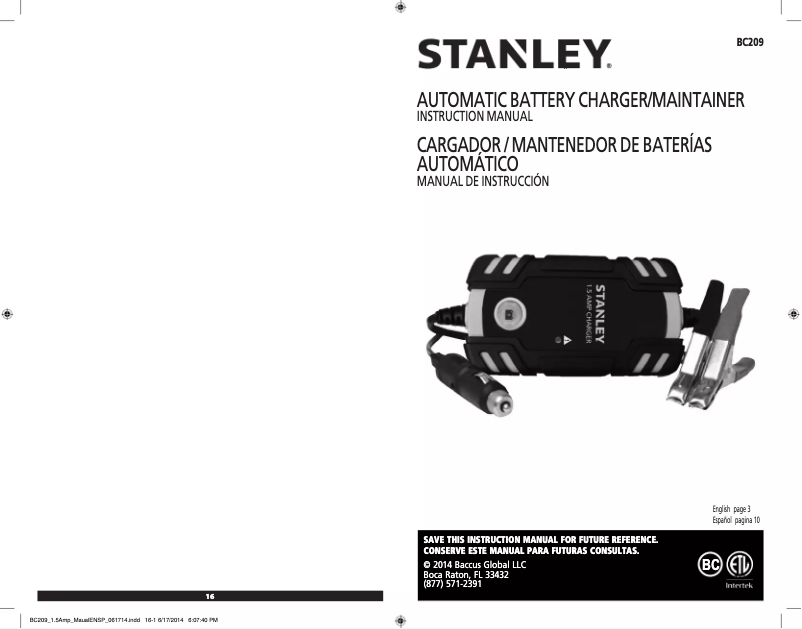 Page n°1 - Manuel utilisateur Stanley BC209