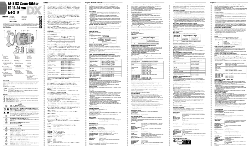 Page 1 de la notice Manuel utilisateur Nikon Nikkor AF-S DX Zoom-Nikkor 12-24mm f/4G IF-ED