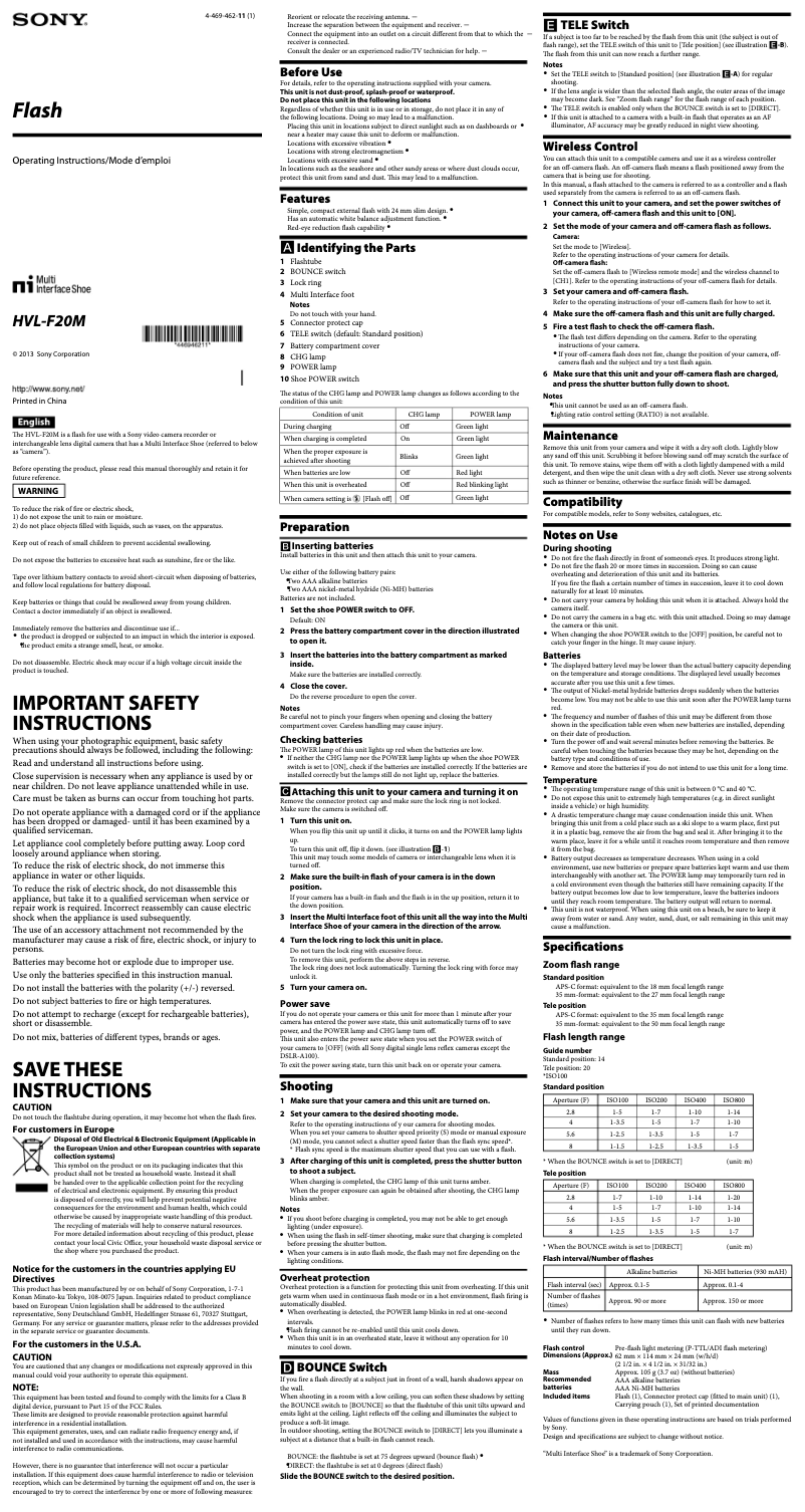 Image de la première page du manuel de l'appareil HVL-F20M