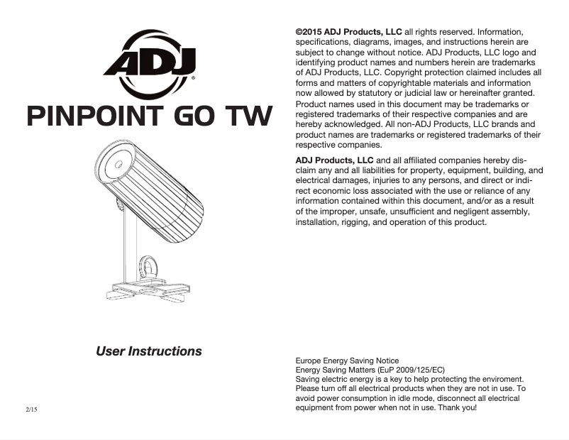 Page 1 de la notice Manuel utilisateur Adj Pinpoint Go TW
