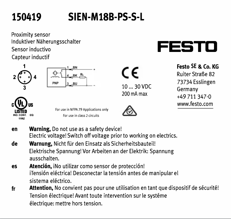 Page 1 de la notice Manuel utilisateur Festo SIEN-M18B-PS-S-L