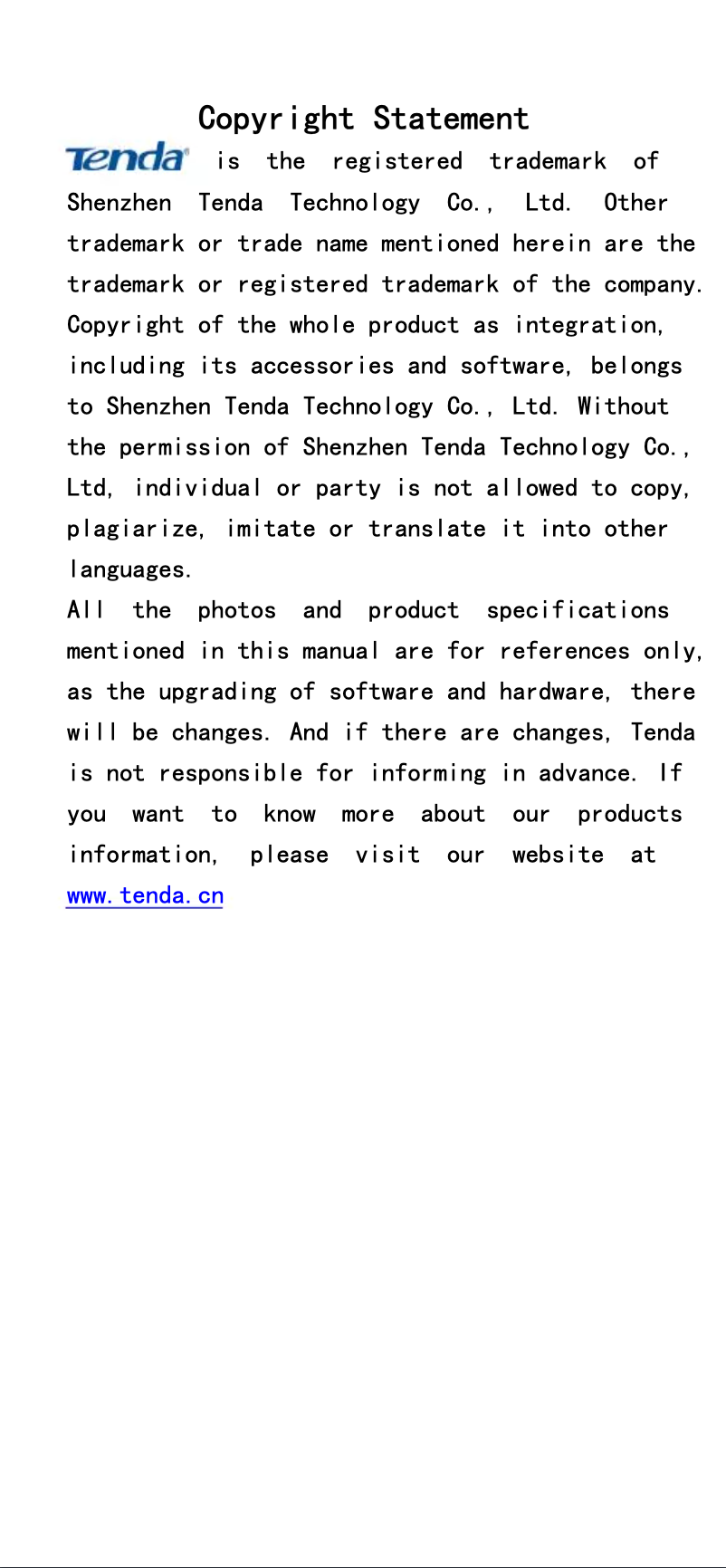 Page 1 de la notice Manuel utilisateur Tenda TEL9901G