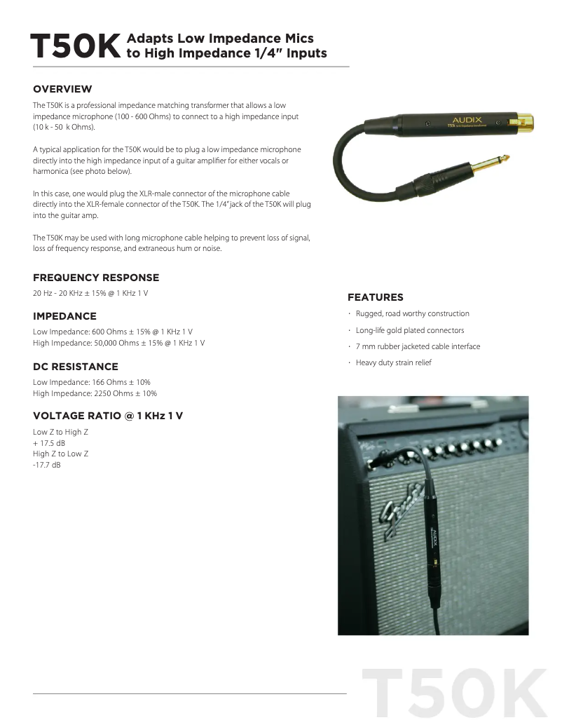 Page n°1 - Manuel utilisateur Audix T50K