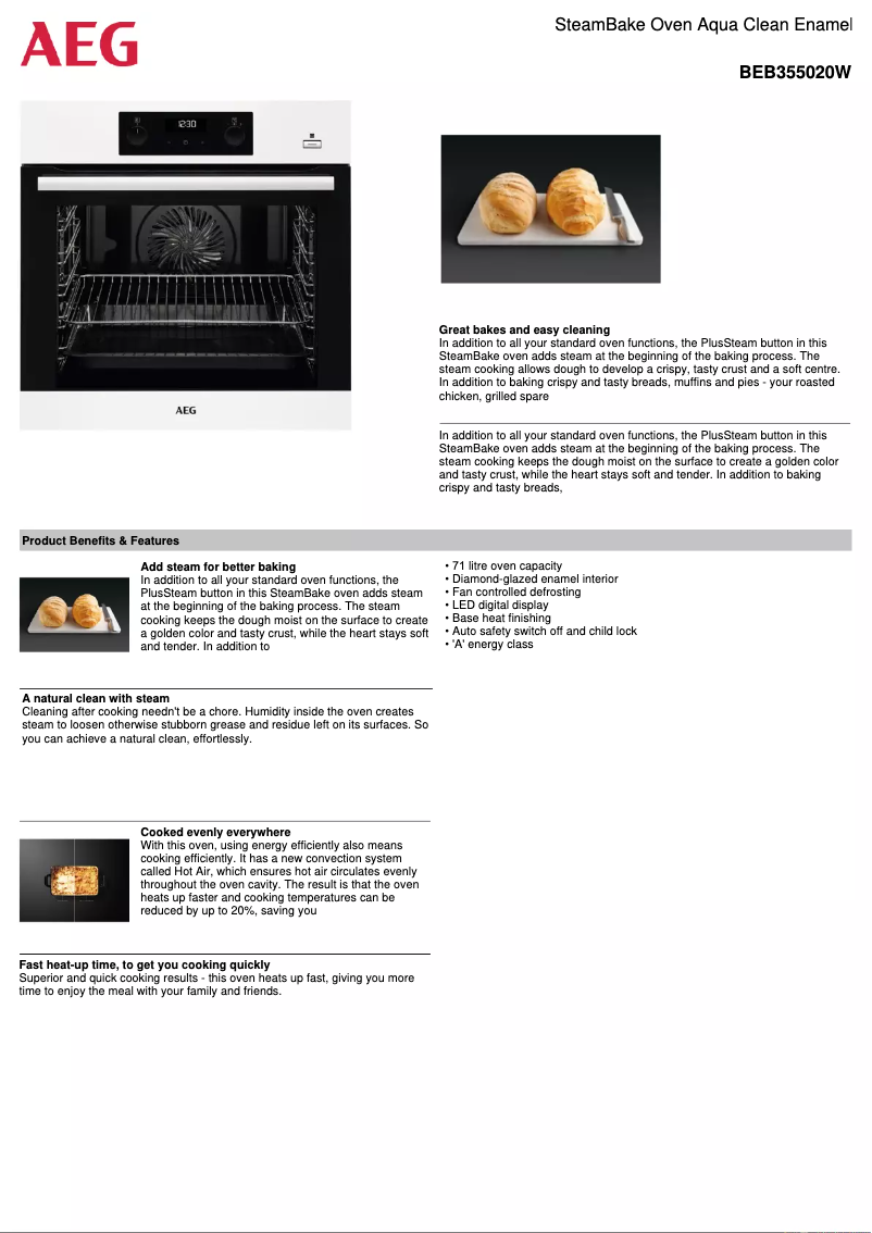 Page 1 de la notice Fiche technique AEG BEB355020W