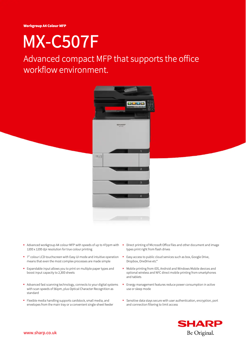 Page 1 de la notice Fiche technique Sharp MX-C507F