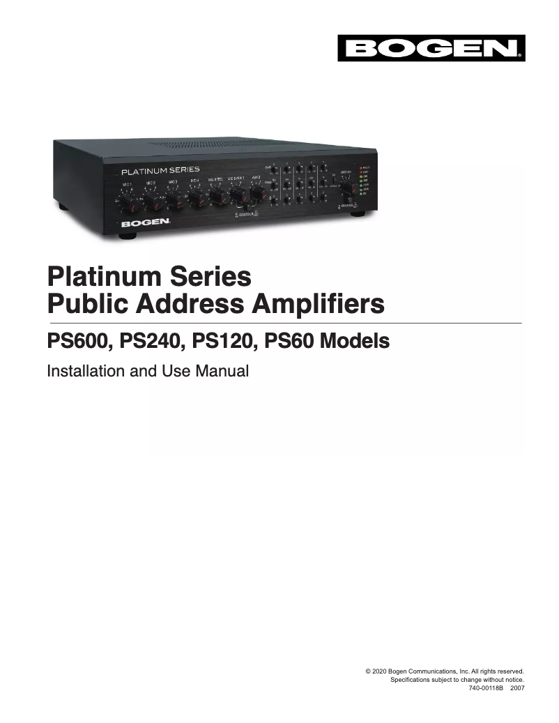 Page 1 de la notice Manuel utilisateur Bogen Platinum Series PS240