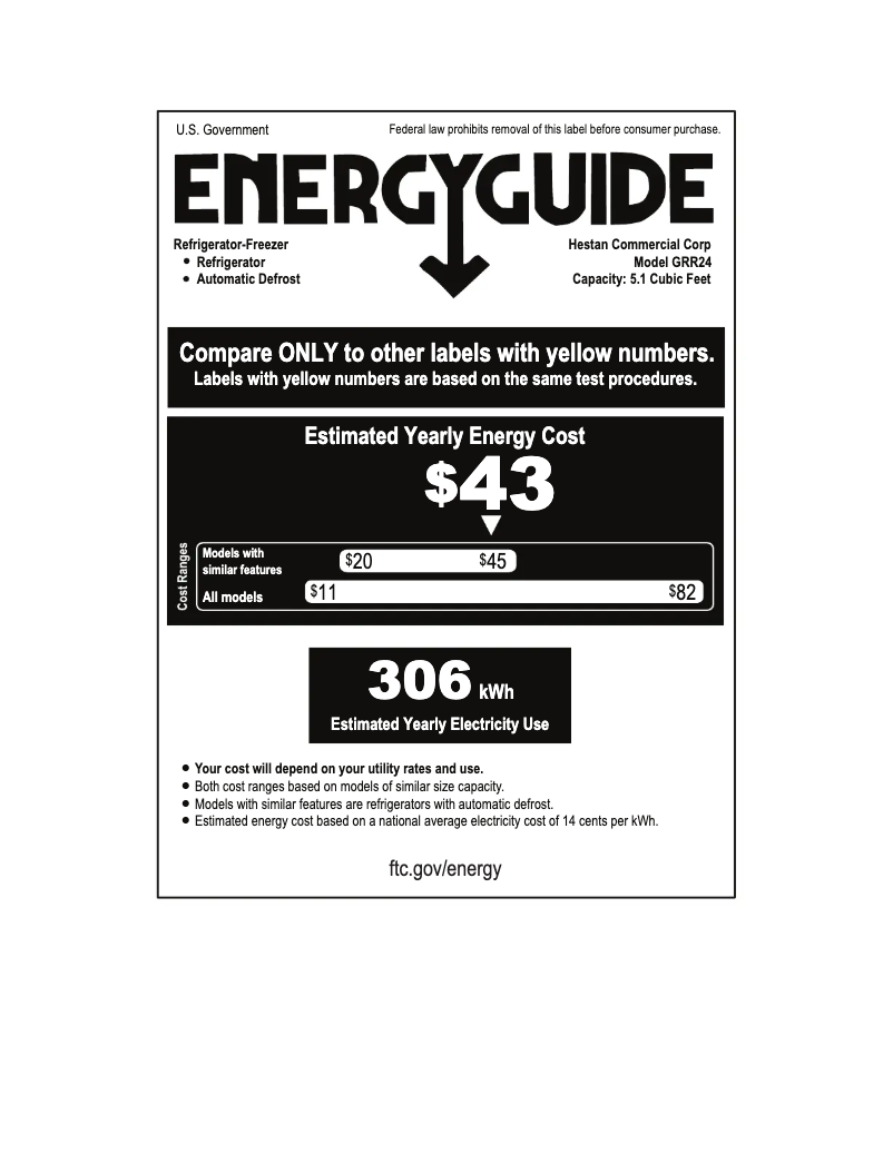 Page 1 de la notice Label énergétique Hestan GRR24-GG