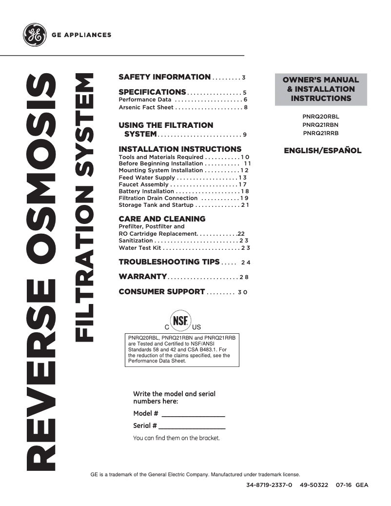 Página 1 del manual Guía de instalación GE Profile PNRQ21RBN