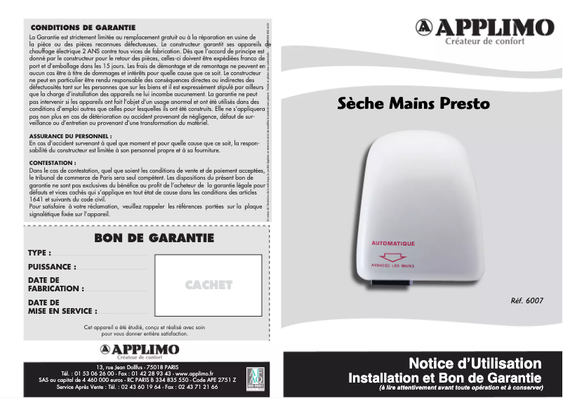 Imagen de la primera página del manual del dispositivo Presto (6007)