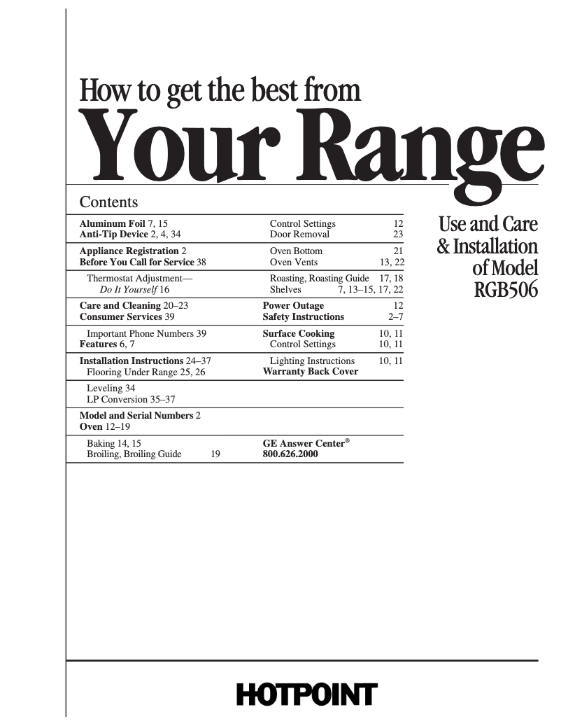 Page n°1 - Manuel d'utilisation et d'entretien Hotpoint RGB506PY