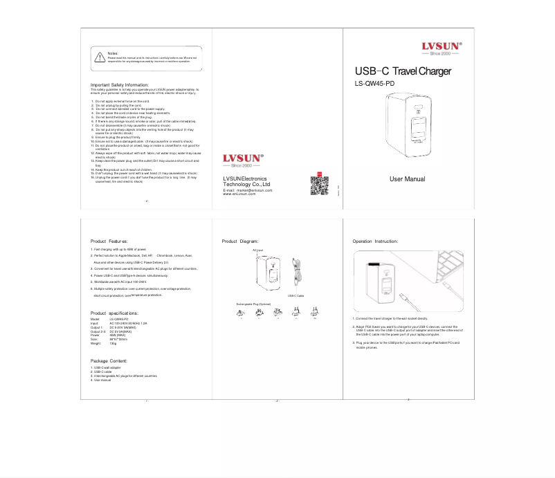 Page n°1 - Manuel utilisateur LVSUN LS-QW45-PD