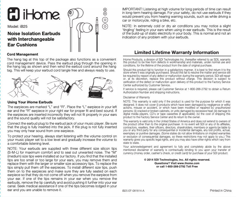 Página 1 del manual Manual de usuario iHome iB25