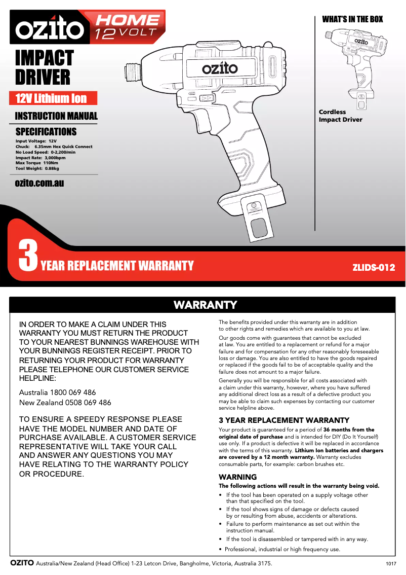 Page 1 de la notice Mode d'emploi Ozito ZLIDS-012