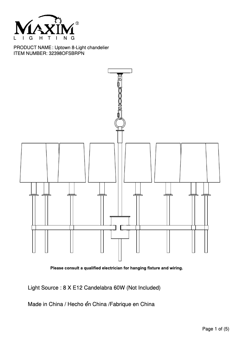 Image de la première page du manuel de l'appareil Uptown 32398OFSBRPN