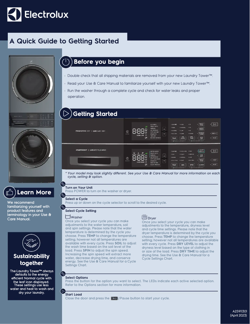Page 1 de la notice Guide de démarrage rapide Electrolux ELTG7600AW