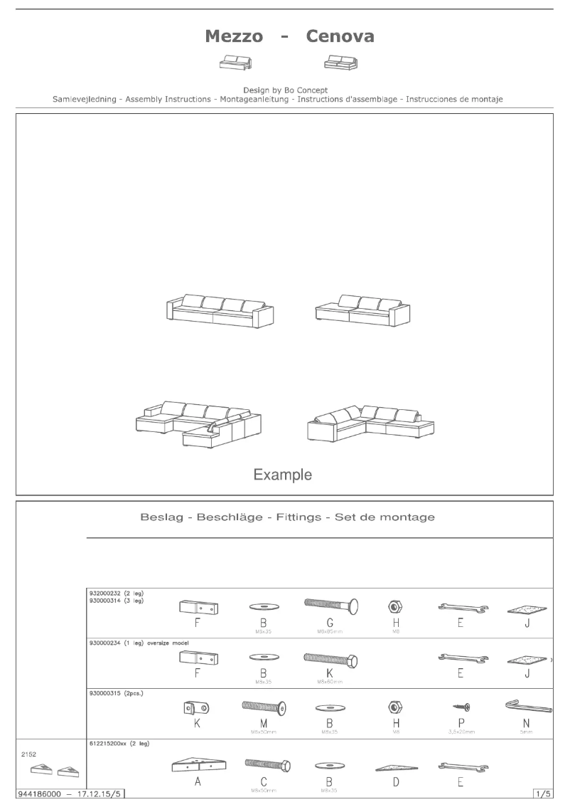 Page 1 de la notice Manuel utilisateur BoConcept Mezzo