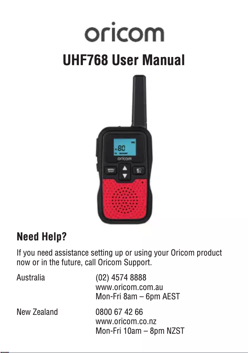 Page n°1 - Manuel utilisateur Oricom UHF768
