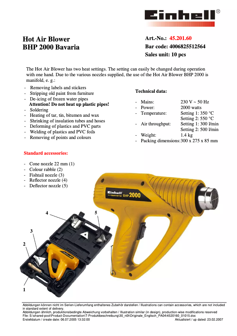 Image de la première page du manuel de l'appareil Bavaria BHP 2000