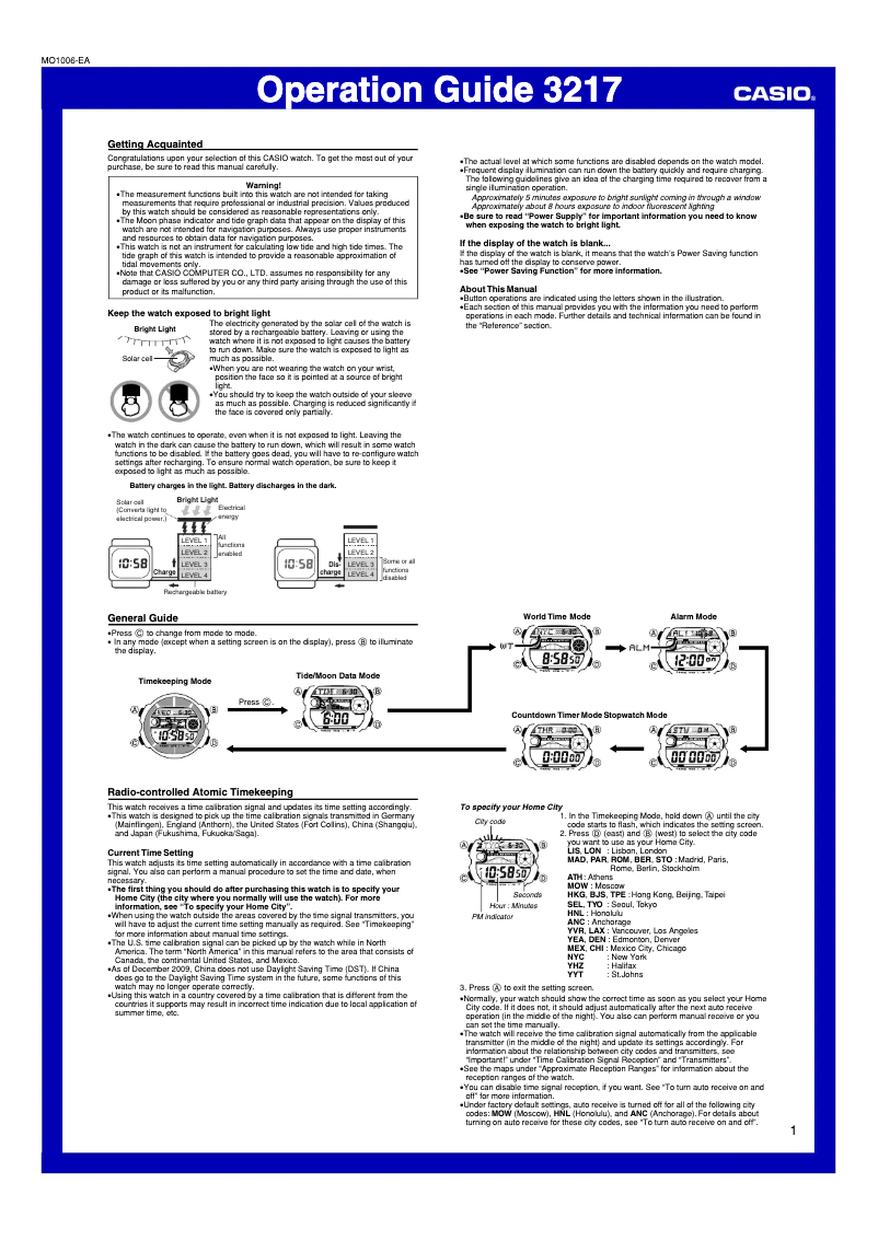 Page 1 de la notice Manuel utilisateur Casio G-Shock GW-9100-1ER
