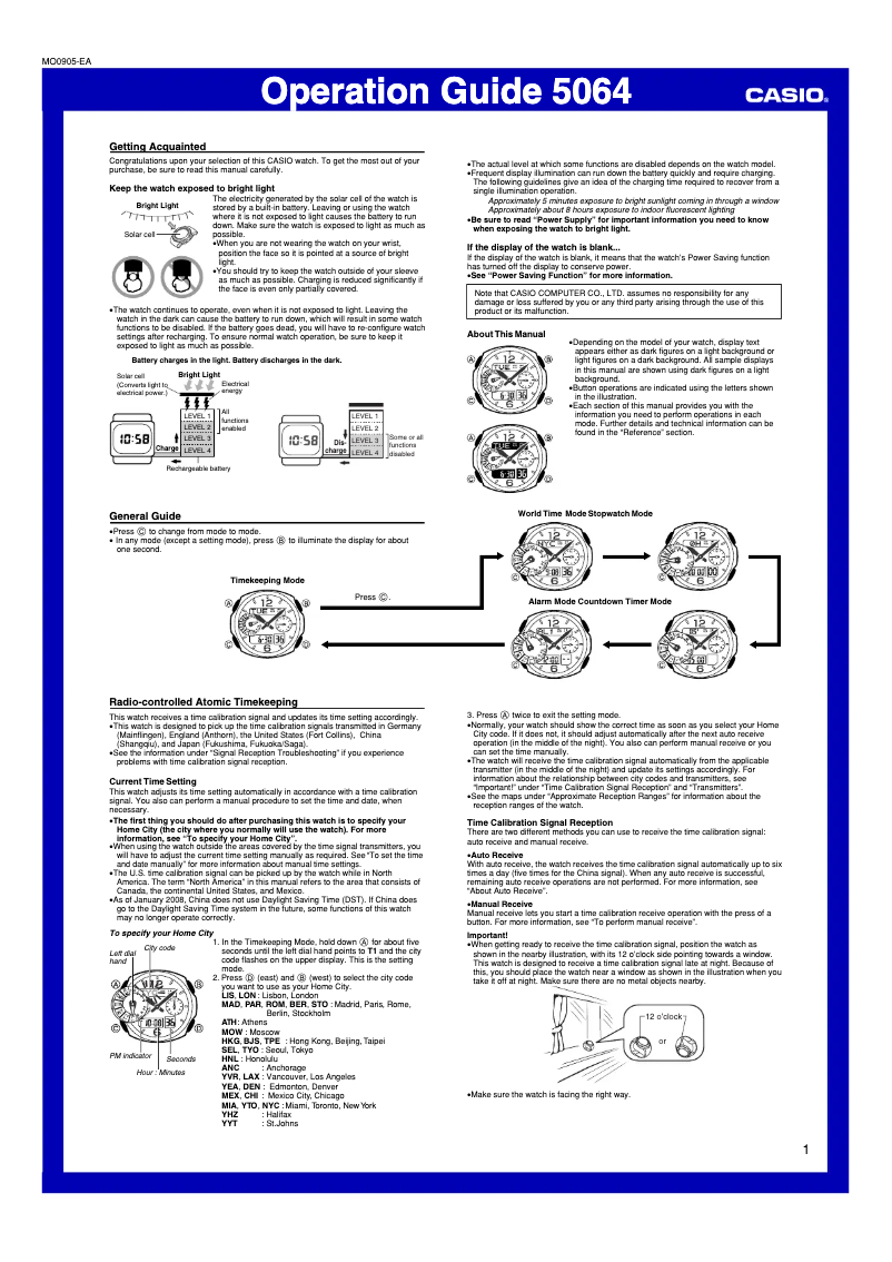 Page n°1 - Manuel utilisateur Casio GW-2500B-1AER