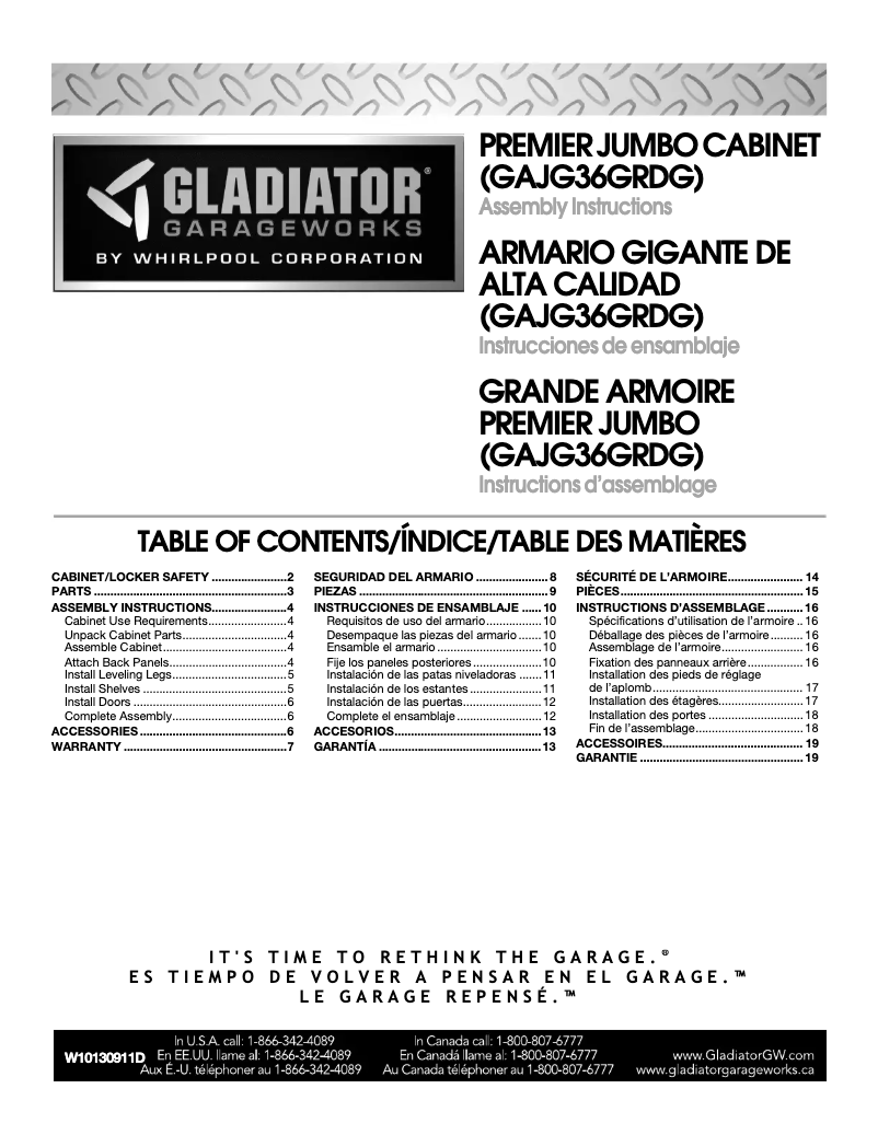 Page n°1 - Guide d'installation Gladiator Ready-to-Assemble All-Season GearCloset