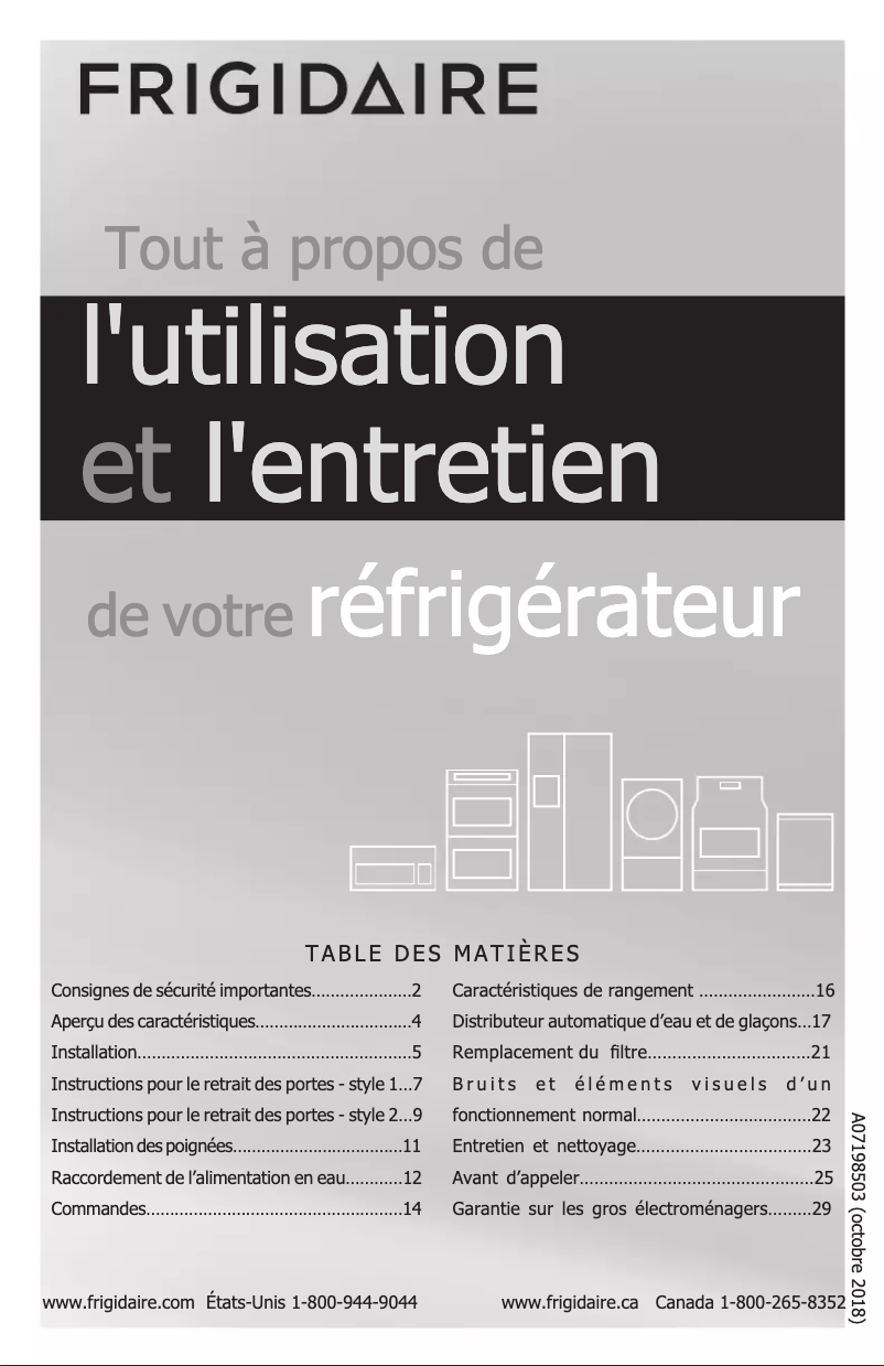 Page n°1 - Manuel utilisateur Frigidaire FFSS2615TE