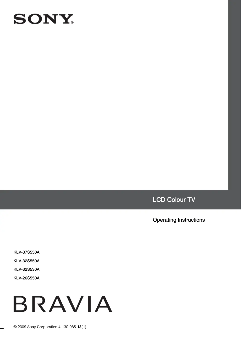Image de la première page du manuel de l'appareil Bravia KLV-26S550A