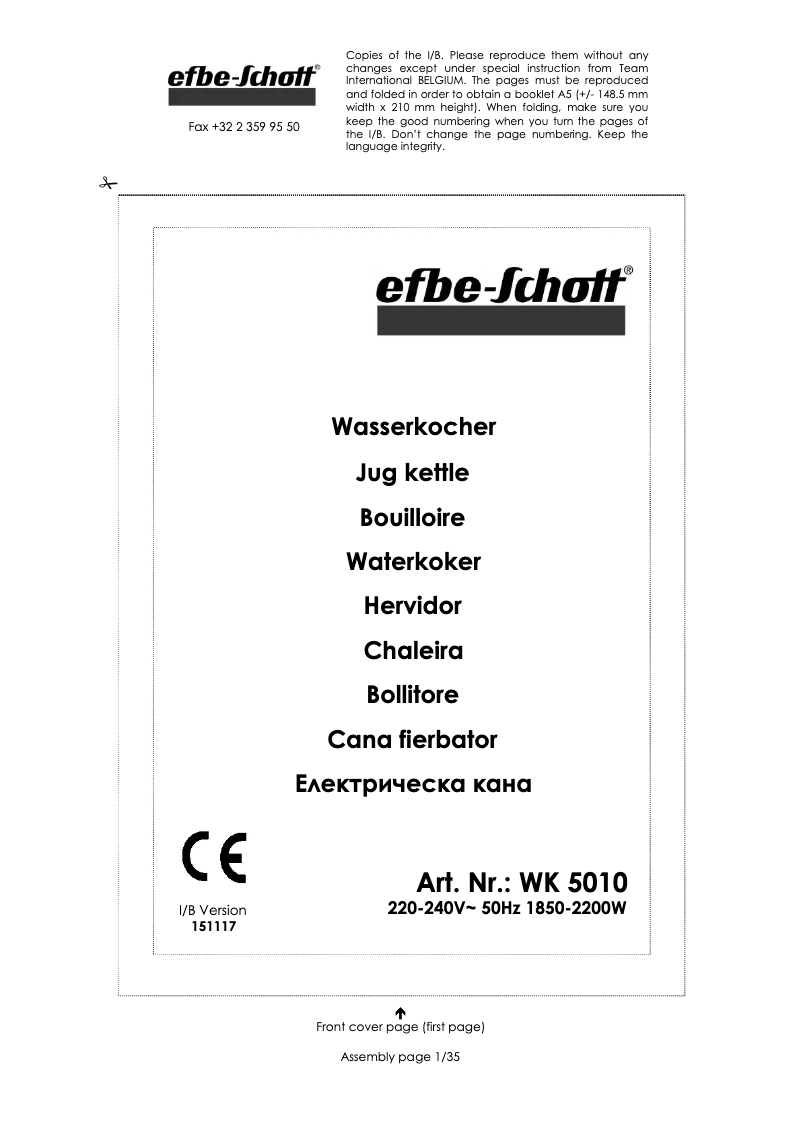 Page n°1 - Manuel utilisateur Efbe-Schott WK 5010