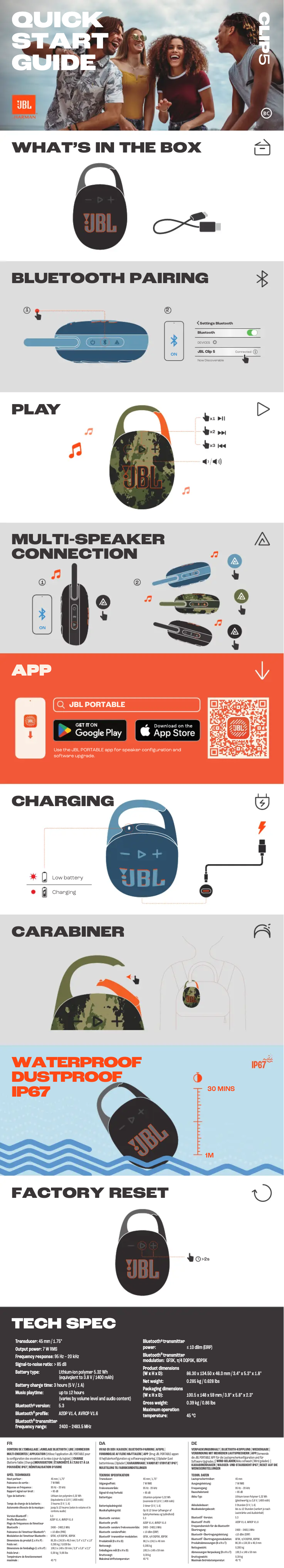 Page 1 de la notice Guide de démarrage rapide JBL Clip 5