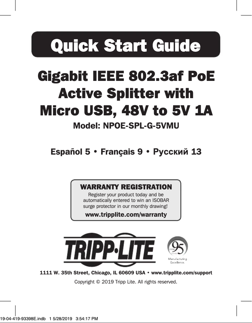 Page 1 de la notice Manuel utilisateur Tripp Lite NPOE-SPL-G-5VMU