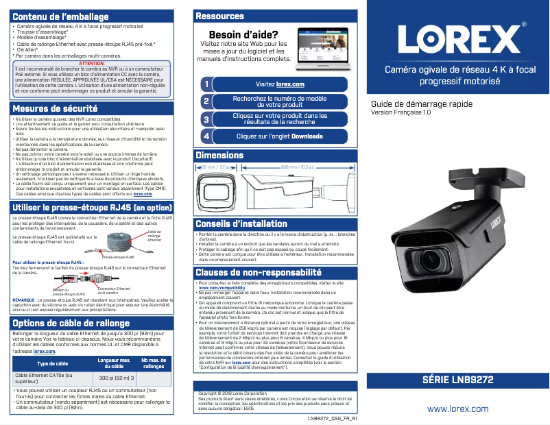 Page 1 de la notice Manuel utilisateur Lorex LNB9272S