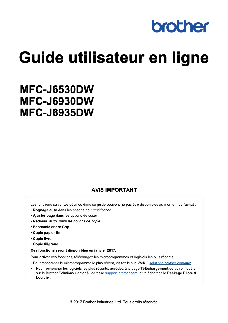 Page 1 de la notice Manuel utilisateur Brother MFC-J6530DW
