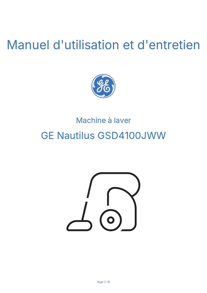 Image de la première page du manuel de l'appareil Nautilus GSD4100JWW