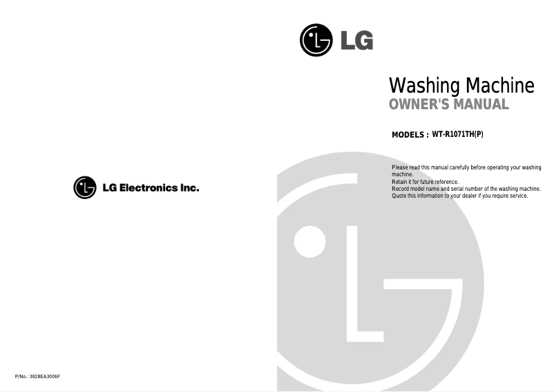 Page n°1 - Manuel utilisateur LG WTSR1071TH