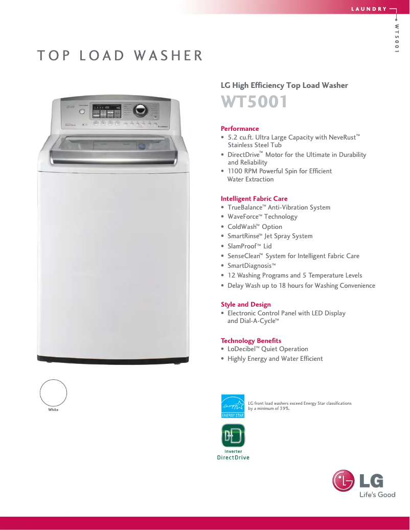 Page n°1 - Fiche technique LG WT5001CW