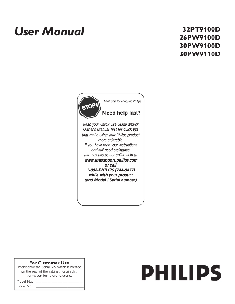 Page n°1 - Manuel utilisateur Philips 30PW9110D