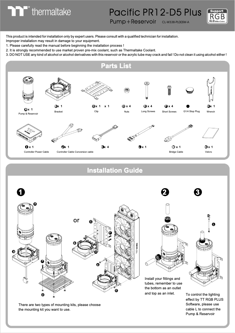 Page 1 de la notice Manuel utilisateur Thermaltake Pacific PR12-D5 Plus