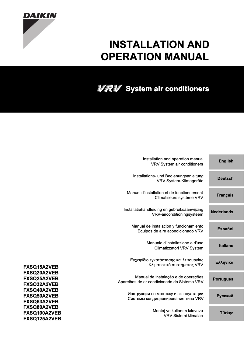 Image de la première page du manuel de l'appareil FXSQ63A2VEB