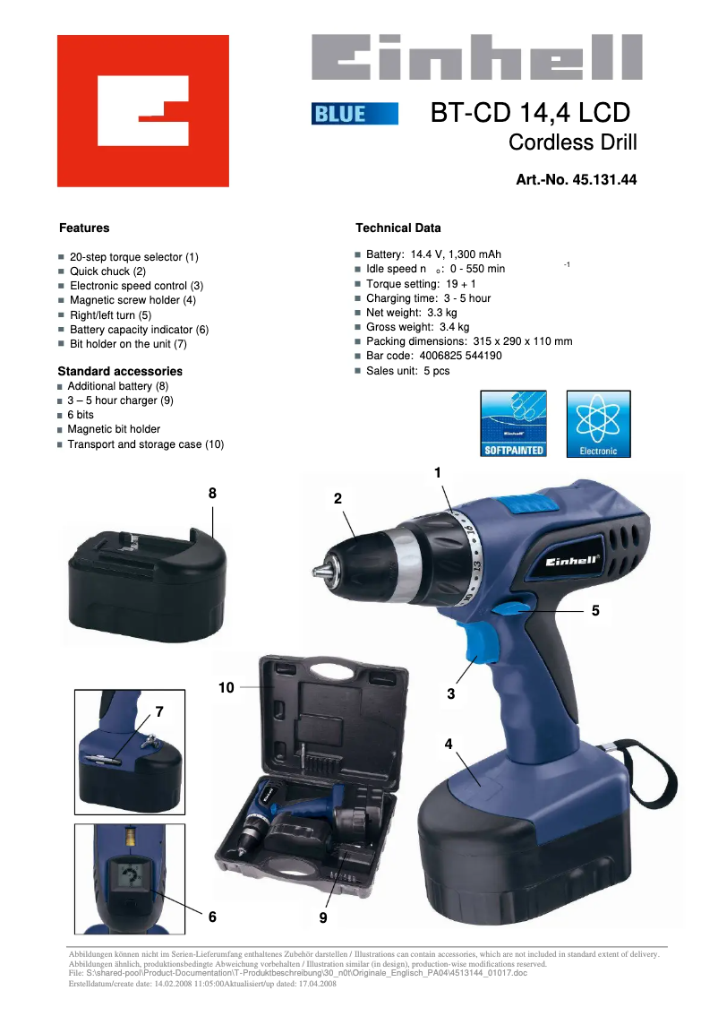 Page n°1 - Manuel utilisateur Einhell BT-CD 14,4 LCD